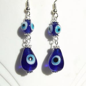 Royal Blue Evil Eye Dangle Earrings