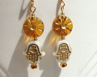 Sun and Hamsa Hand Dangle Earrings