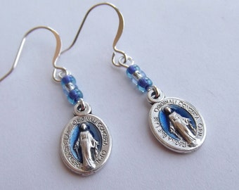 Miraculous Medal Enamel Earrings