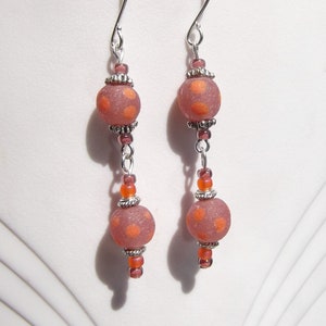 Indonesian Glass Bead Polka Dot Dangle Earrings