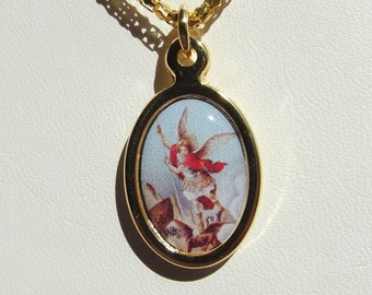 Saint Michael Archangel Full Color Medal Gold or Silver Necklace
