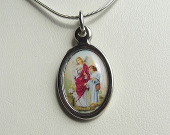 Saint Raphael Archangel Full Color Medal Silver Necklace