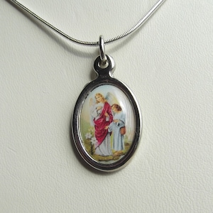 Saint Raphael Archangel Full Color Medal Silver Necklace