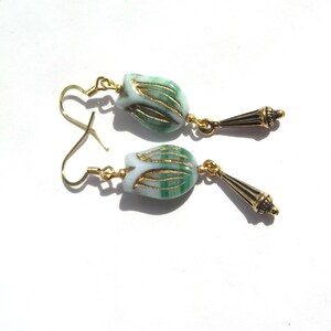 Egyptian Revival Green Waterlily Lotus Dangle Earrings