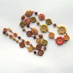 Fall Flowers Day of the Dead Glass Bead Necklace