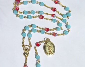 Gold Saint Michael Chaplet: Angelic Crown Rosary with Glass Beads