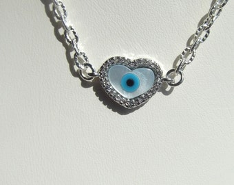 Evil Eye Mother of Pearl Heart Necklace
