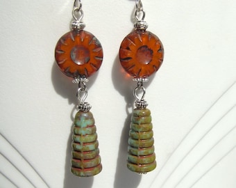 Sun Pyramid Egyptian Revival Earrings