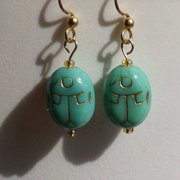 Scarab Turquoise Glass Earrings