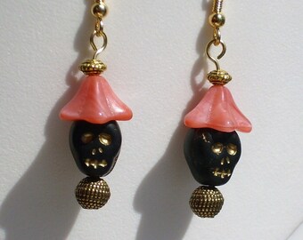 Pink and Black Calavera Earrings