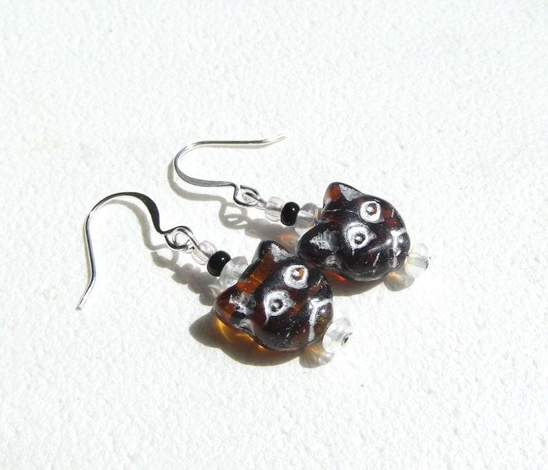 Not Quite a Pair Brown Cat Glass Earrings