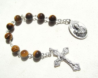 Handmade Chaplet of Saint Cayetano Cajetan Gaetano Tiger's Eye Rosary