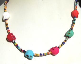 Day of the Dead Sugar Skull 16 Inch Necklace Dia de Los Muertos