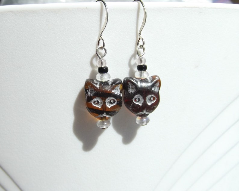 Not Quite a Pair Brown Cat Glass Earrings