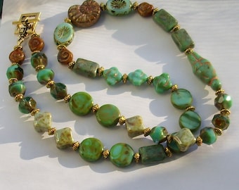 Egyptian Revival Turquoise Glass Beads Necklace