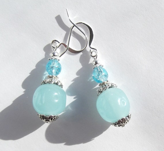 Vintage Aquamarine Japanese Glass Bead Earrings Etsy Israel