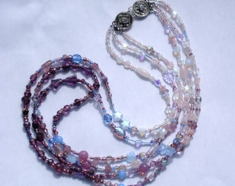Lavender Ombre Triple Strand Glass Bead Necklace