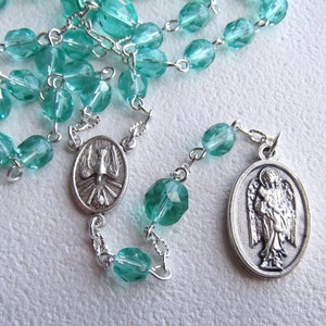 Handmade Chaplet of Saint Gabriel the Archangel Light Teal Glass Beads