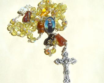 Saint Gertrude of Nivelles Sitting Cats Yellow Glass Bead Rosary