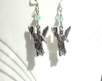 Archangel Raphael St Raphael Green Aventurine Silver Angel Earrings