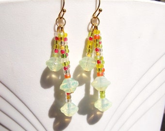 Citrus Triple Drop Glass Bead Earrings
