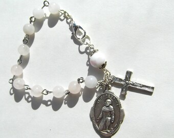 Saint Peregrine Rose Quartz Rosary Bracelet