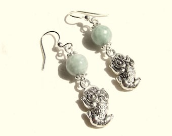 Good Luck Pi Yao Pi Xiu Charm Green Jade Earrings