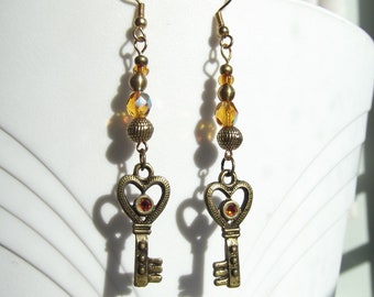 Golden Bronze Key Charm Earrings