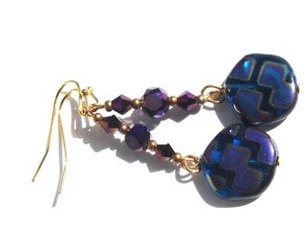 Abstract Purple and Teal Dangle Earrings