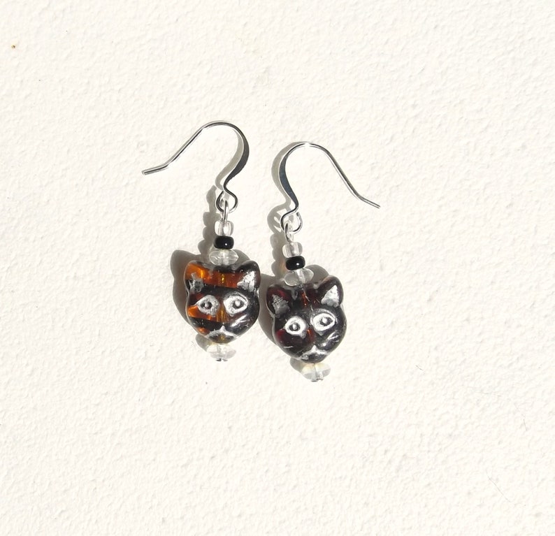 Not Quite a Pair Brown Cat Glass Earrings