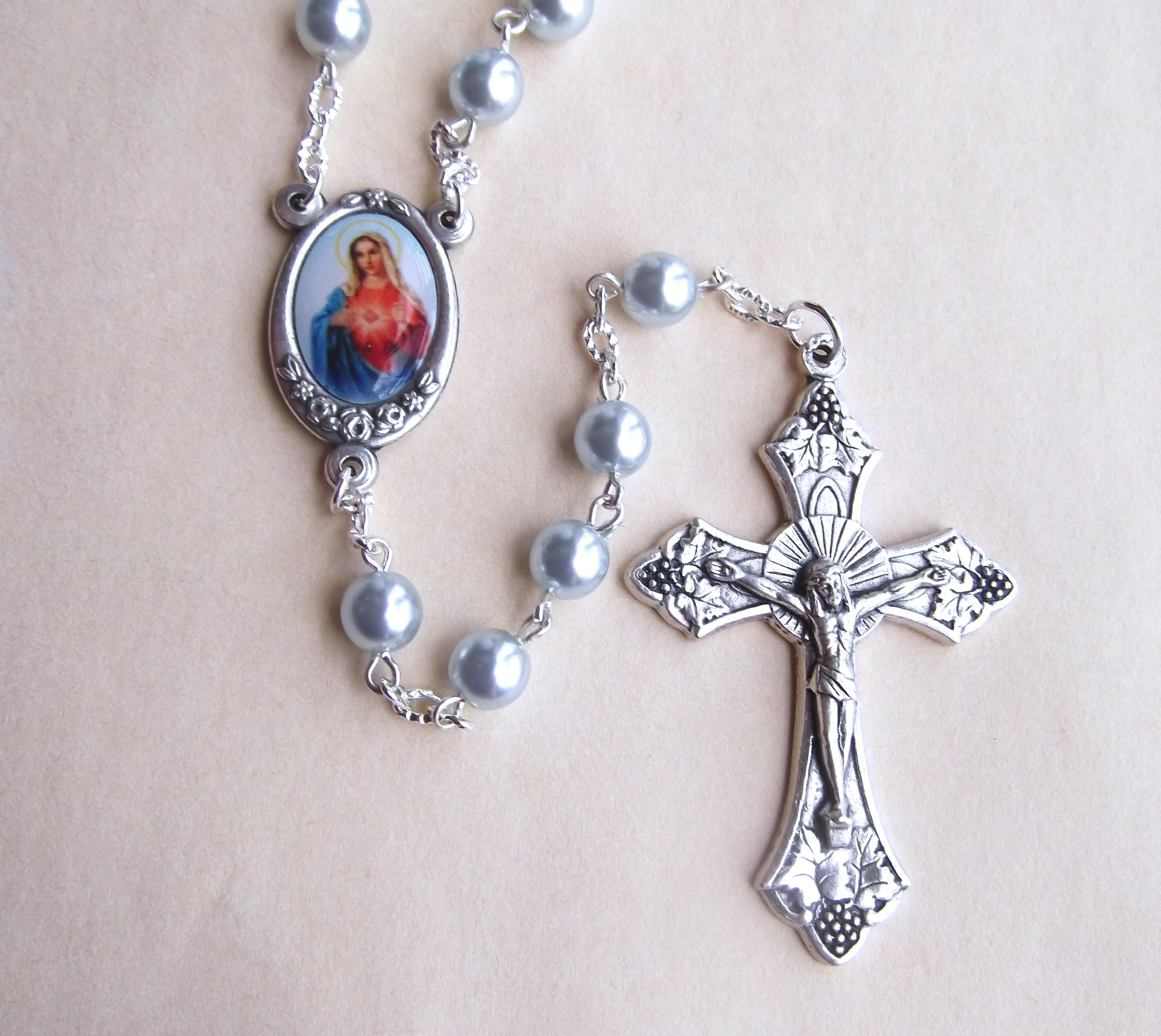 Immaculate Heart of Mary Blue Glass Pearl Handmade Rosary - Etsy