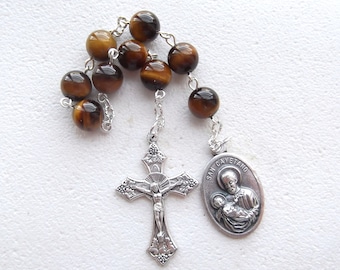 Handmade Chaplet of Saint Cayetano Cajetan Gaetano Tiger's Eye Rosary