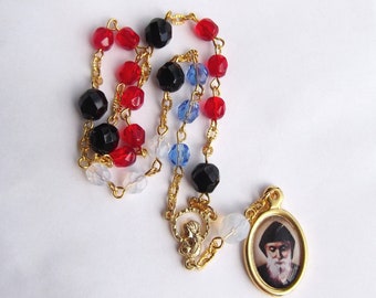 Glass Bead Gold Chaplet of Saint Charbel