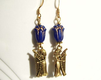 Egyptian Revival Harper Royal Blue and Gold Dangle Earrings