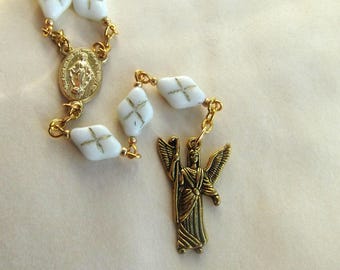 Saint Raphael the Archangel Cross Glass Bead Chaplet