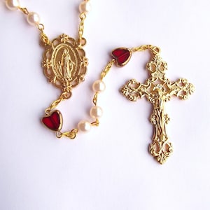 Glass Pearl Red Glass Heart Handmade Rosary