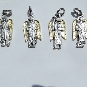 Archangel Charm Pendant Two Tone Necklace w Gold or Silver Chain