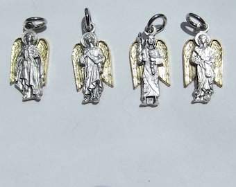 Archangel Charm Pendant Two Tone Necklace w Gold or Silver Chain