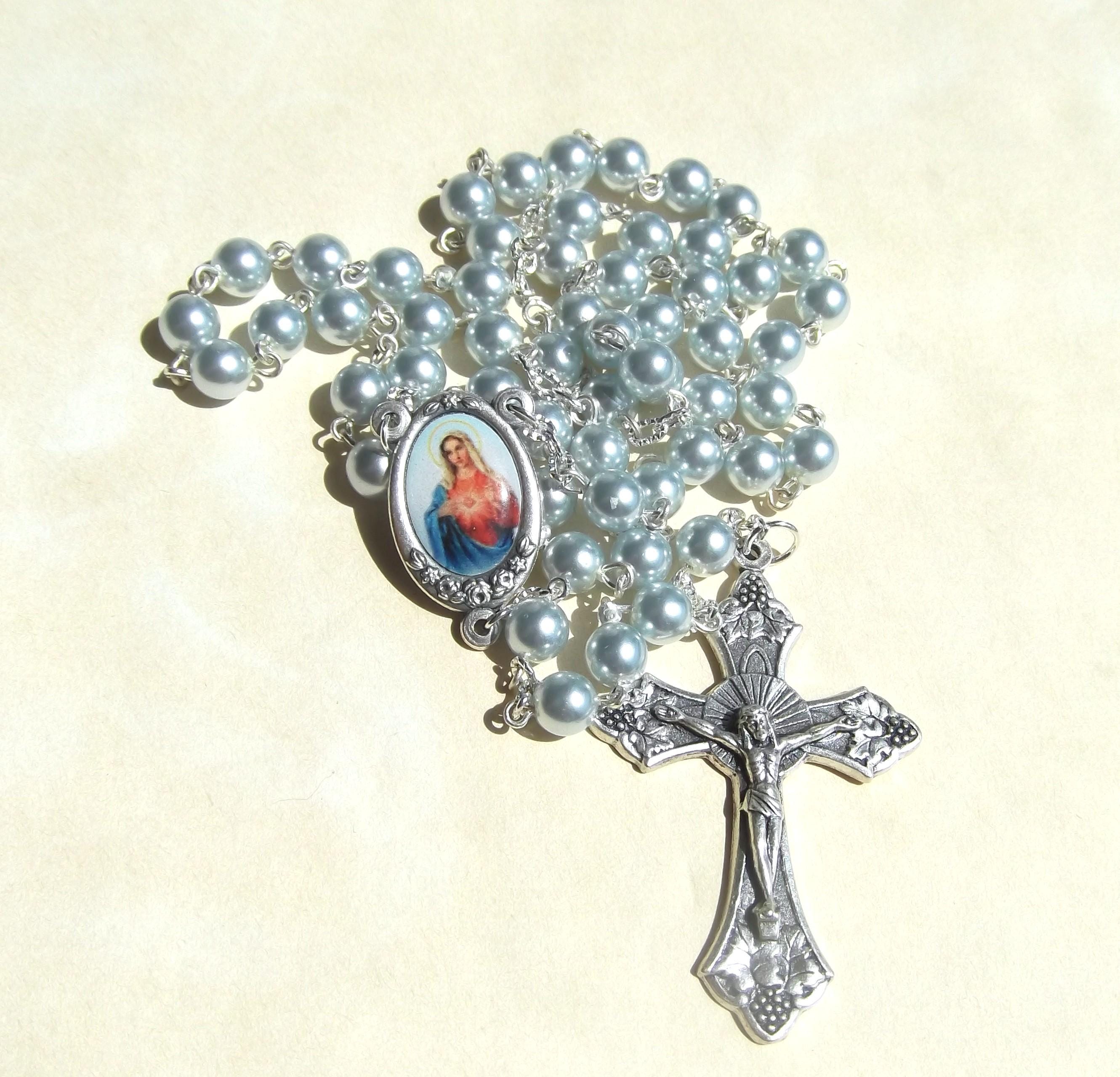 Immaculate Heart of Mary Blue Glass Pearl Handmade Rosary - Etsy