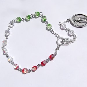 Saint Dymphna Green Red and Clear Glass Handmade Chaplet Rosary