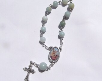 Archangel Michael Blue Amazonite One Decade Rosary with Color Medal