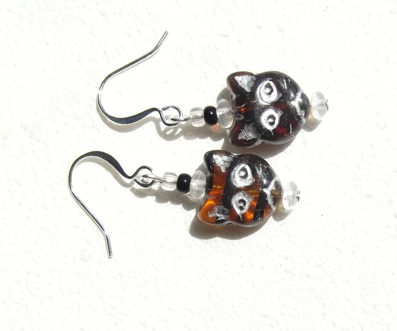 Not Quite a Pair Brown Cat Glass Earrings