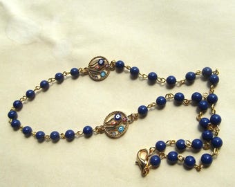 Enamel Evil Eye Charms and Blue Glass  Bead Necklace