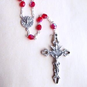 Red Holy Spirit Rosary with Trinity Center Medal