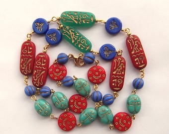 Egyptian Revival Glass Bead Necklace