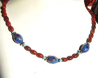 Red Jasper and Vintage Bead Necklace