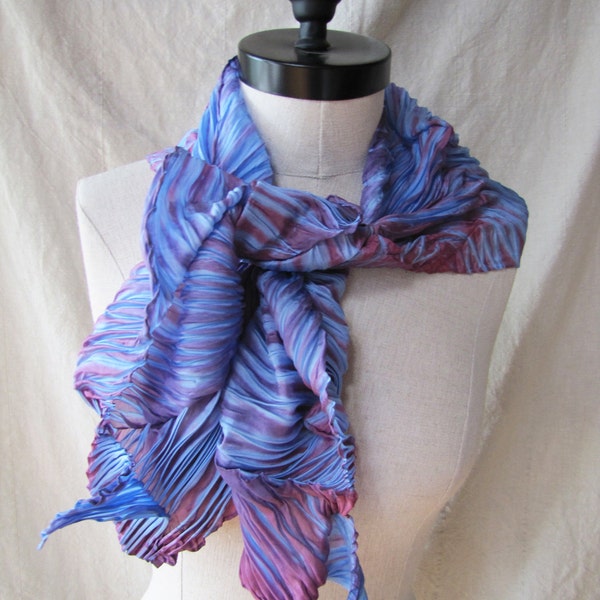 SALE: Art to wear  100% silk hand dyed shibori scarf in orchid and sapphire