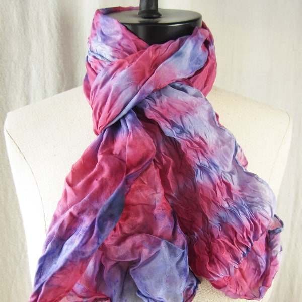 One of a kind 100% silk habotai hand dyed shibori scarf