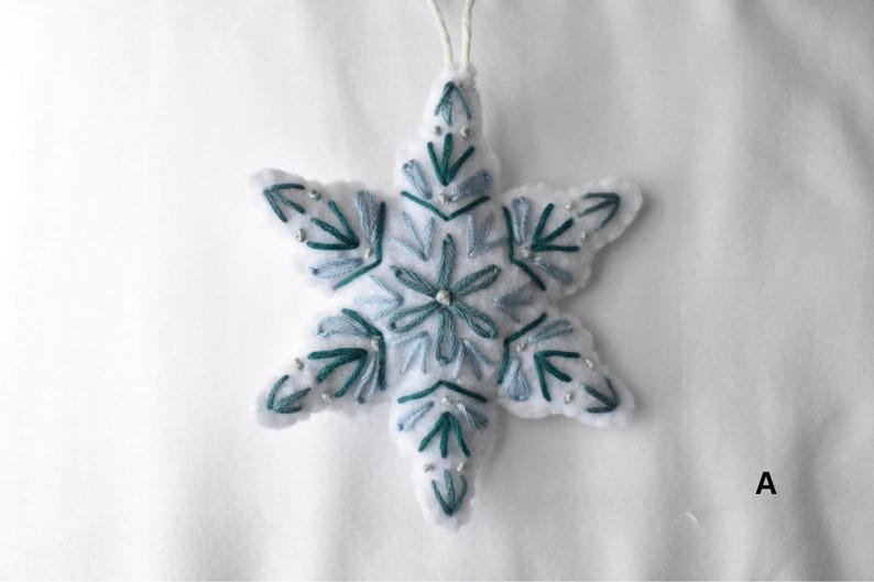 Blue - Bell - Hand Embroidered Felt Christmas Decor Ornament 39