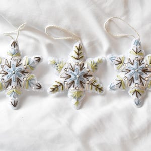 Hand-Embroidered Blue & White Felt Christmas Ornaments, Blue and White Christmas Decor, Snowflake Ornaments, Felt Christmas Ornament